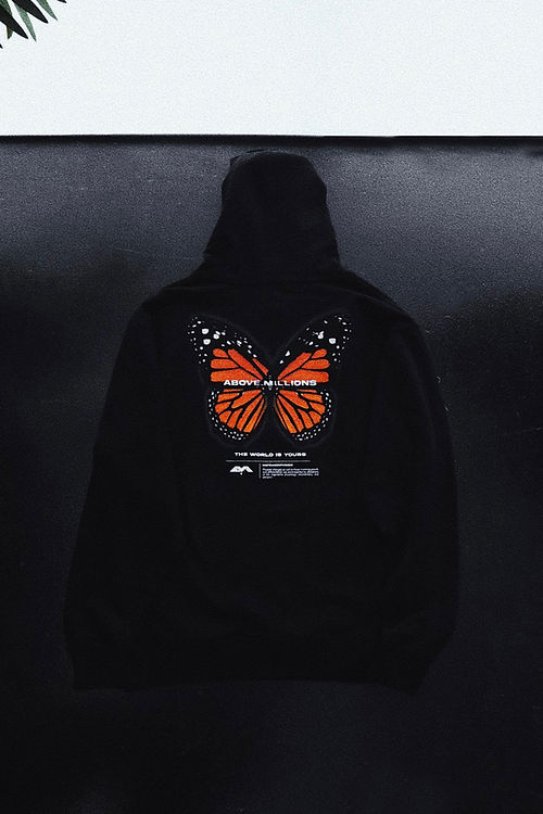 Black hoodie with orange butterfly best sale